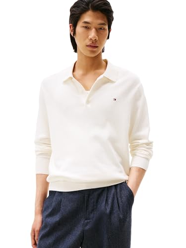 Tommy Hilfiger erkek uzun kollu kaşmir ve pamuk polo, fildişi, XXL