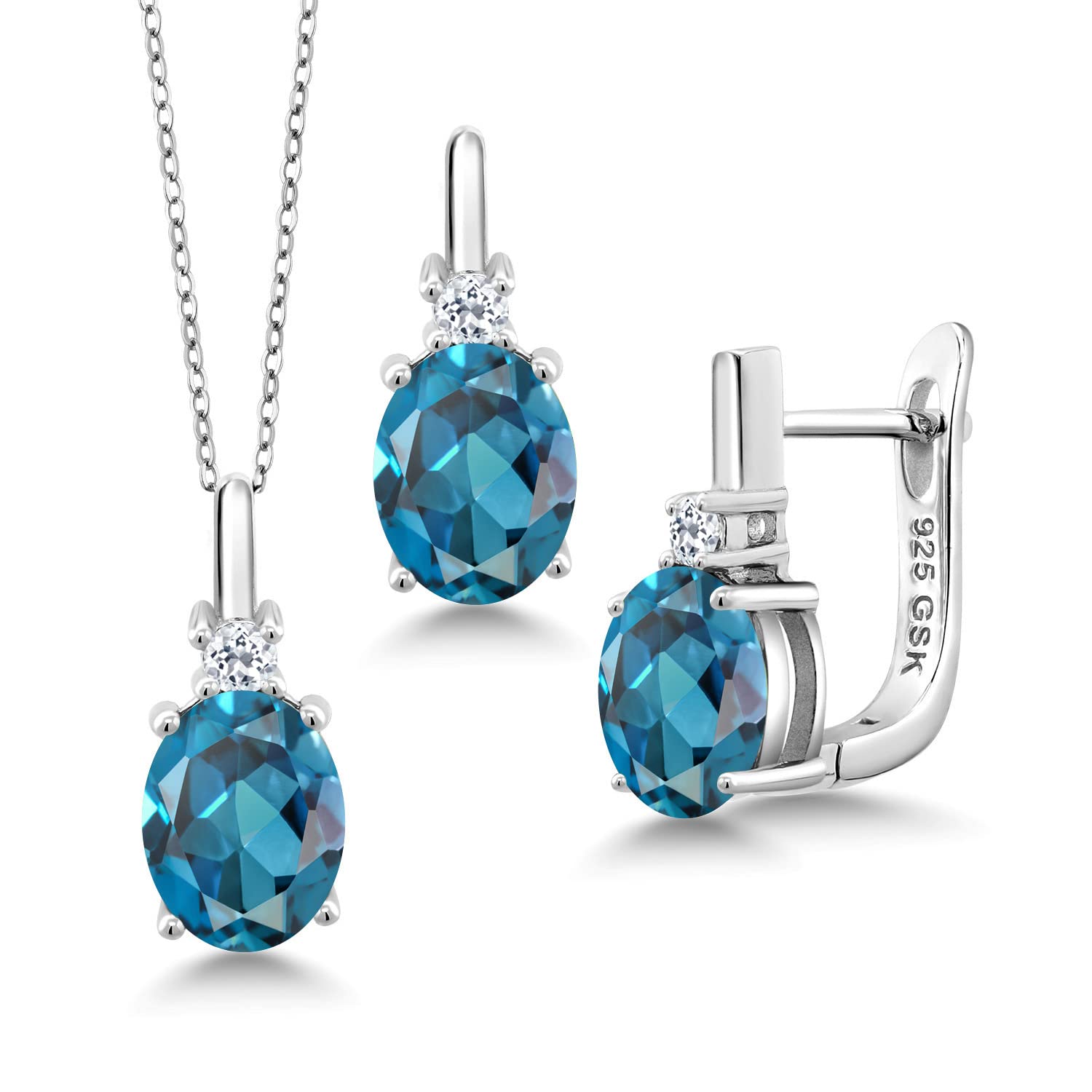 Kadın 925 ayar gümüş beyaz topaz ve doğum taşı kolye ucu ve küpe seti